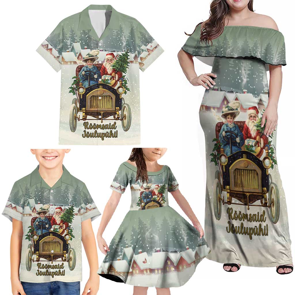 Estonia Christmas Family Matching Off Shoulder Maxi Dress and Hawaiian Shirt Roomsaid Joulupuhi - Wonder Print Shop