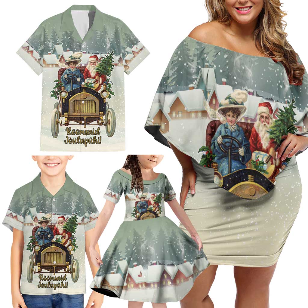 Estonia Christmas Family Matching Off Shoulder Short Dress and Hawaiian Shirt Roomsaid Joulupuhi - Wonder Print Shop