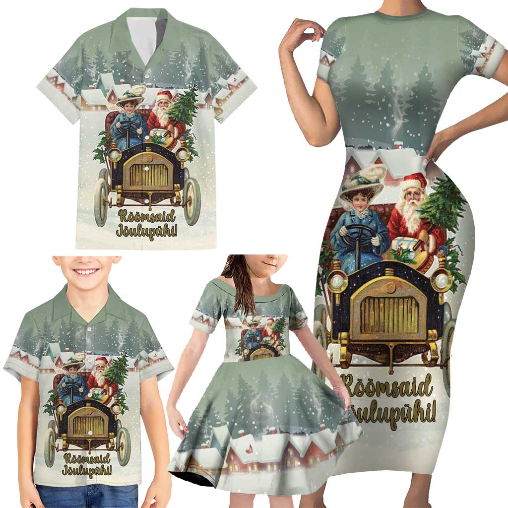 Estonia Christmas Family Matching Short Sleeve Bodycon Dress and Hawaiian Shirt Roomsaid Joulupuhi - Wonder Print Shop