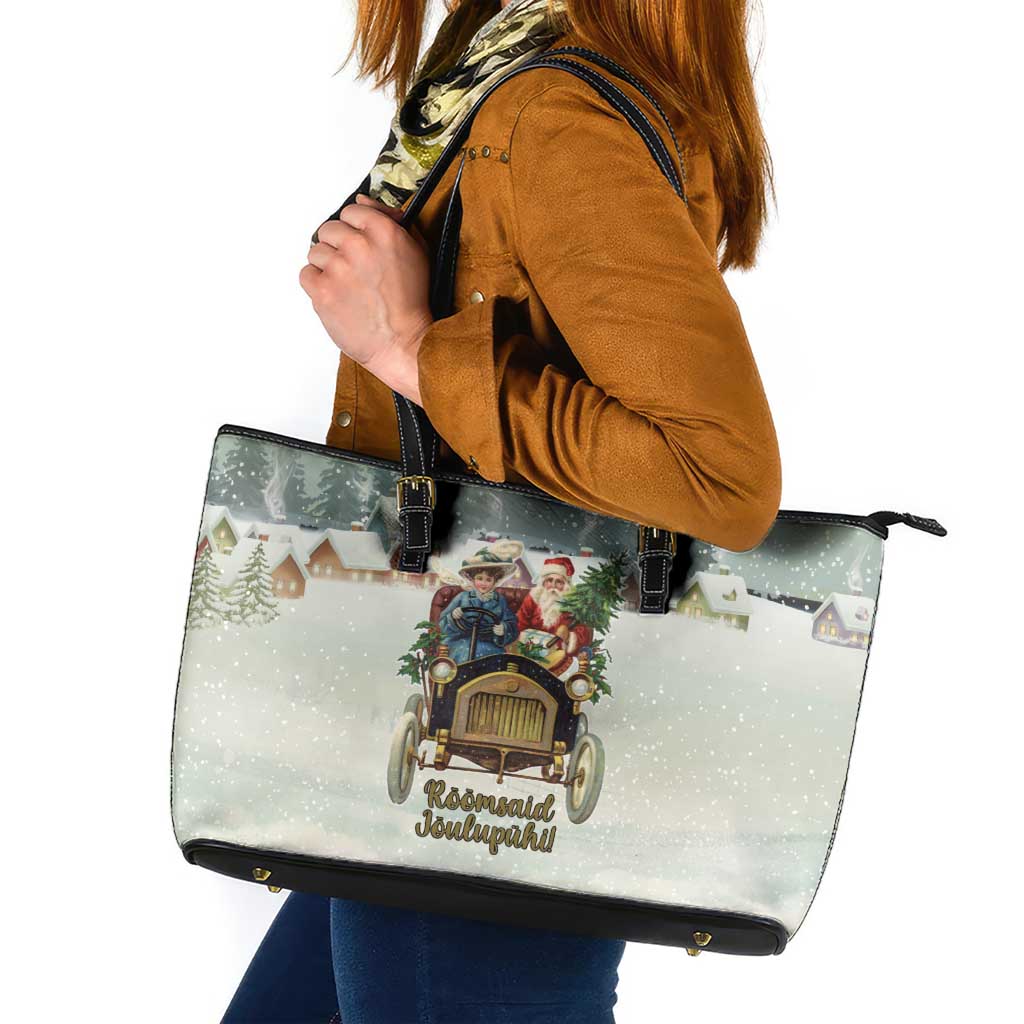 Estonia Christmas Leather Tote Bag Roomsaid Joulupuhi - Wonder Print Shop