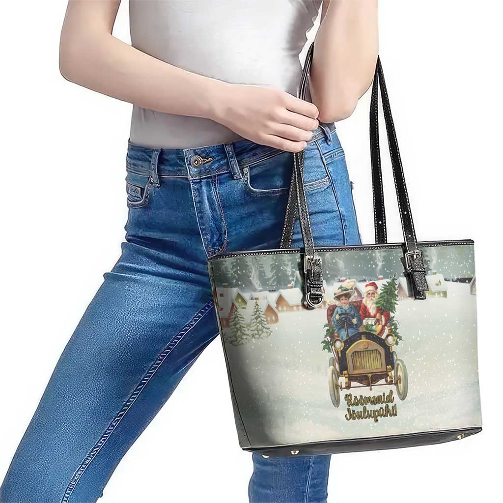 Estonia Christmas Leather Tote Bag Roomsaid Joulupuhi - Wonder Print Shop