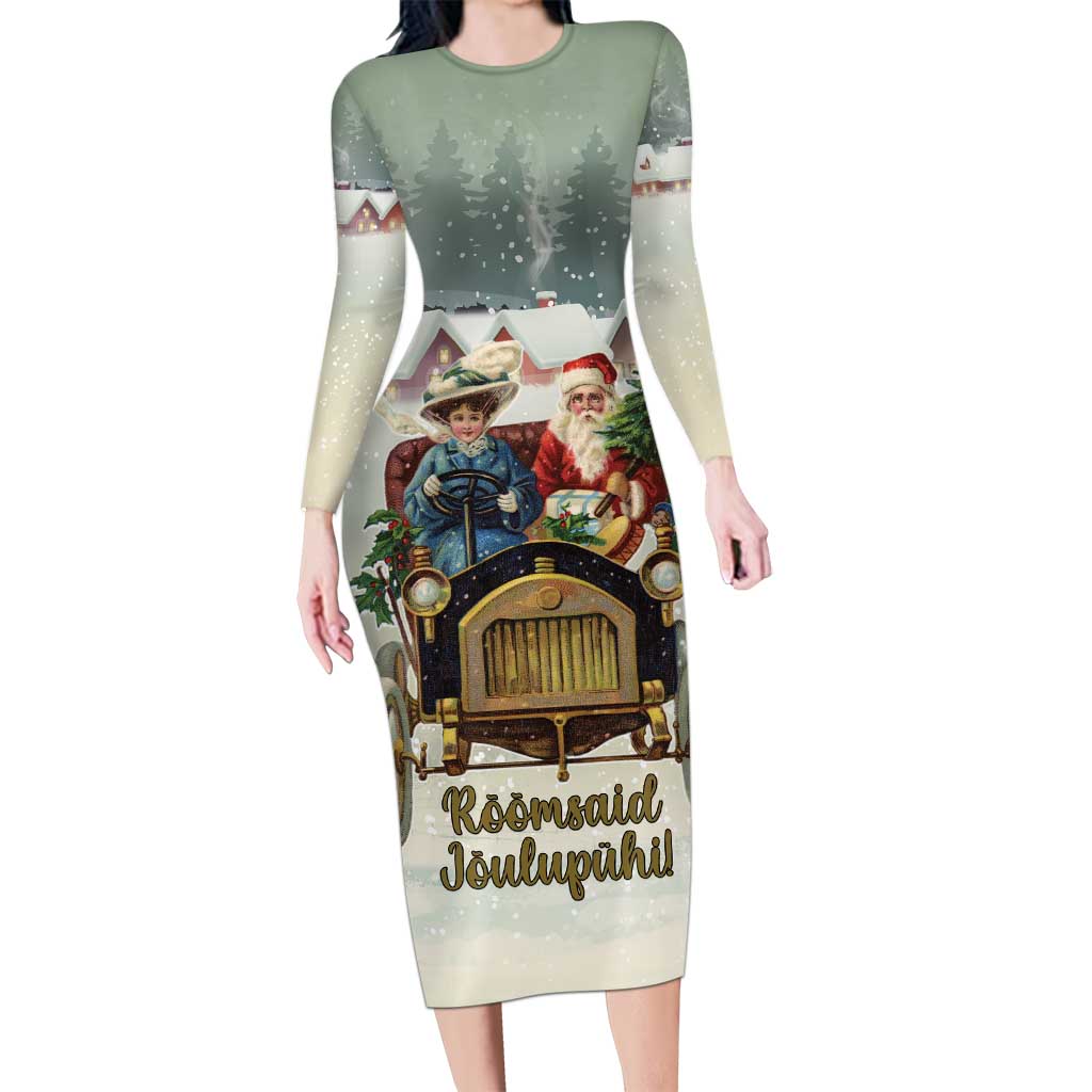 Estonia Christmas Long Sleeve Bodycon Dress Roomsaid Joulupuhi - Wonder Print Shop