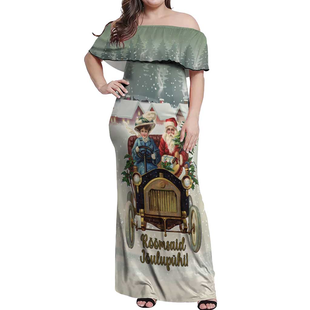 Estonia Christmas Off Shoulder Maxi Dress Roomsaid Joulupuhi - Wonder Print Shop