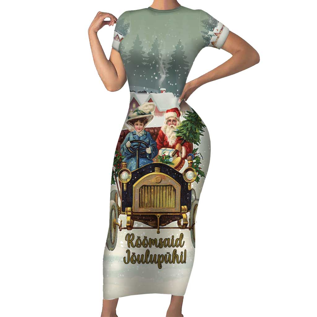 Estonia Christmas Short Sleeve Bodycon Dress Roomsaid Joulupuhi - Wonder Print Shop