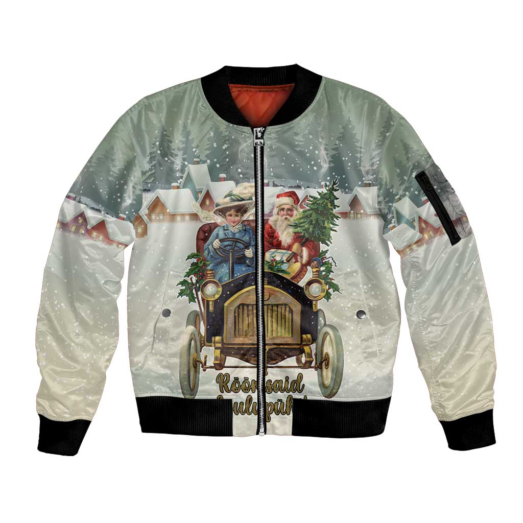 Estonia Christmas Sleeve Zip Bomber Jacket Roomsaid Joulupuhi - Wonder Print Shop