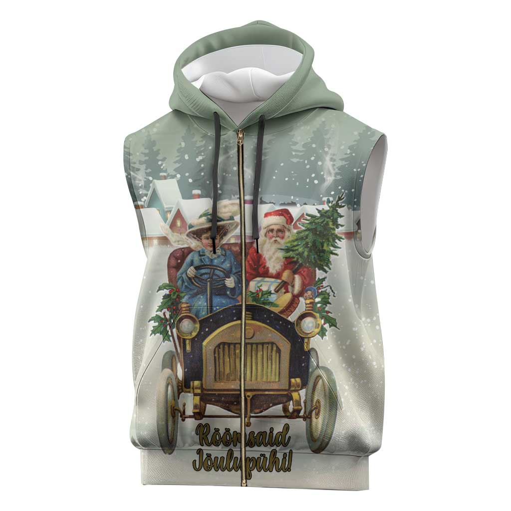 Estonia Christmas Sleeveless Zip Hoodie Roomsaid Joulupuhi - Wonder Print Shop