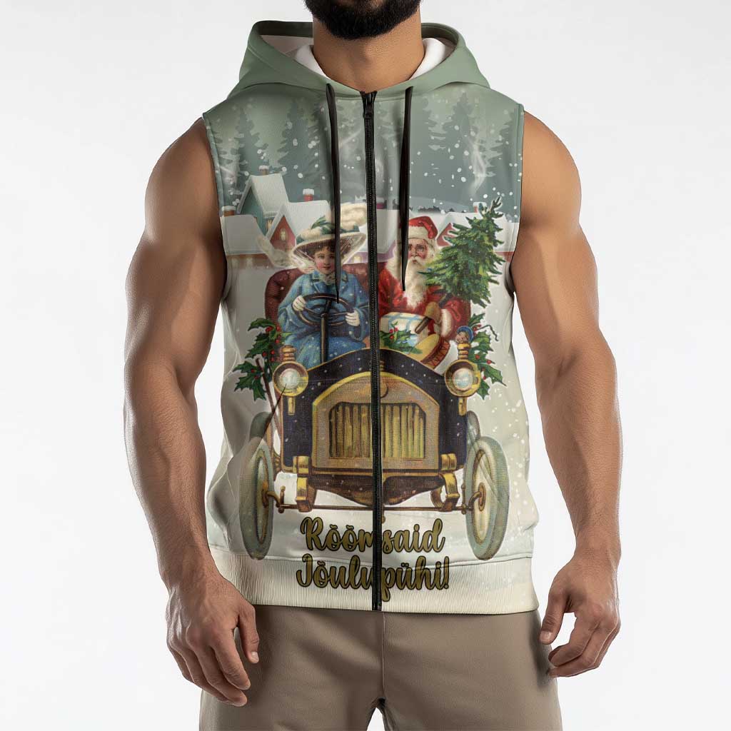 Estonia Christmas Sleeveless Zip Hoodie Roomsaid Joulupuhi - Wonder Print Shop