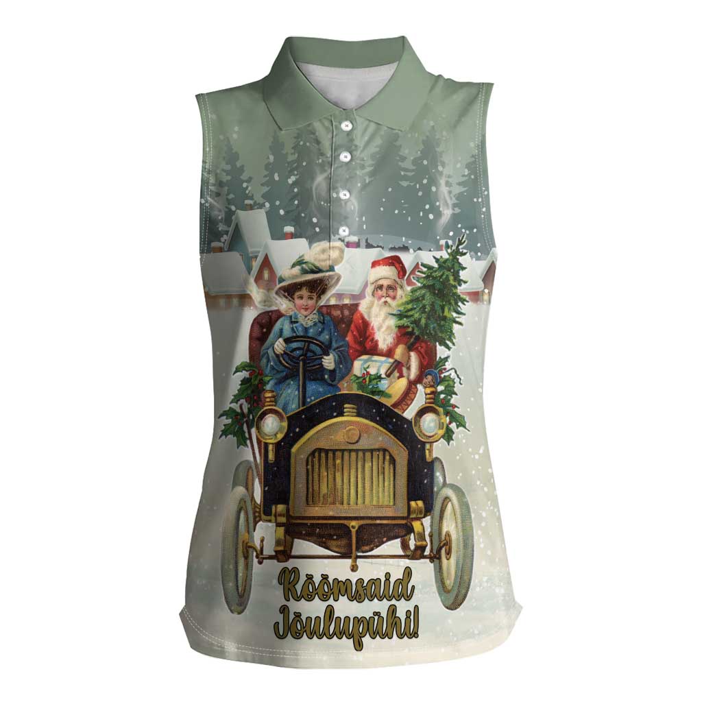 Estonia Christmas Women Sleeveless Polo Shirt Roomsaid Joulupuhi - Wonder Print Shop