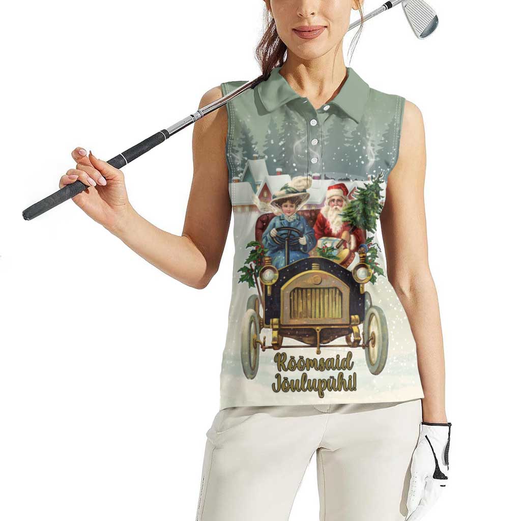 Estonia Christmas Women Sleeveless Polo Shirt Roomsaid Joulupuhi - Wonder Print Shop