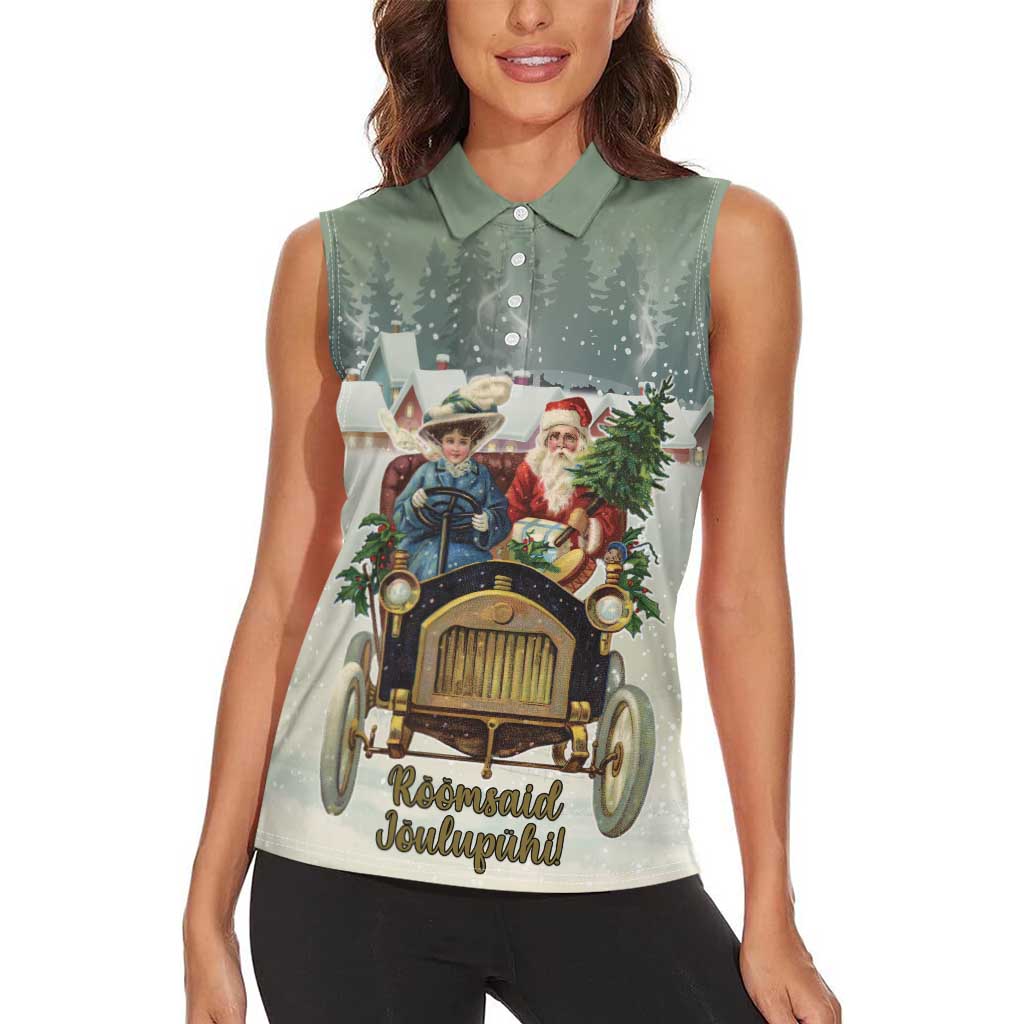 Estonia Christmas Women Sleeveless Polo Shirt Roomsaid Joulupuhi - Wonder Print Shop