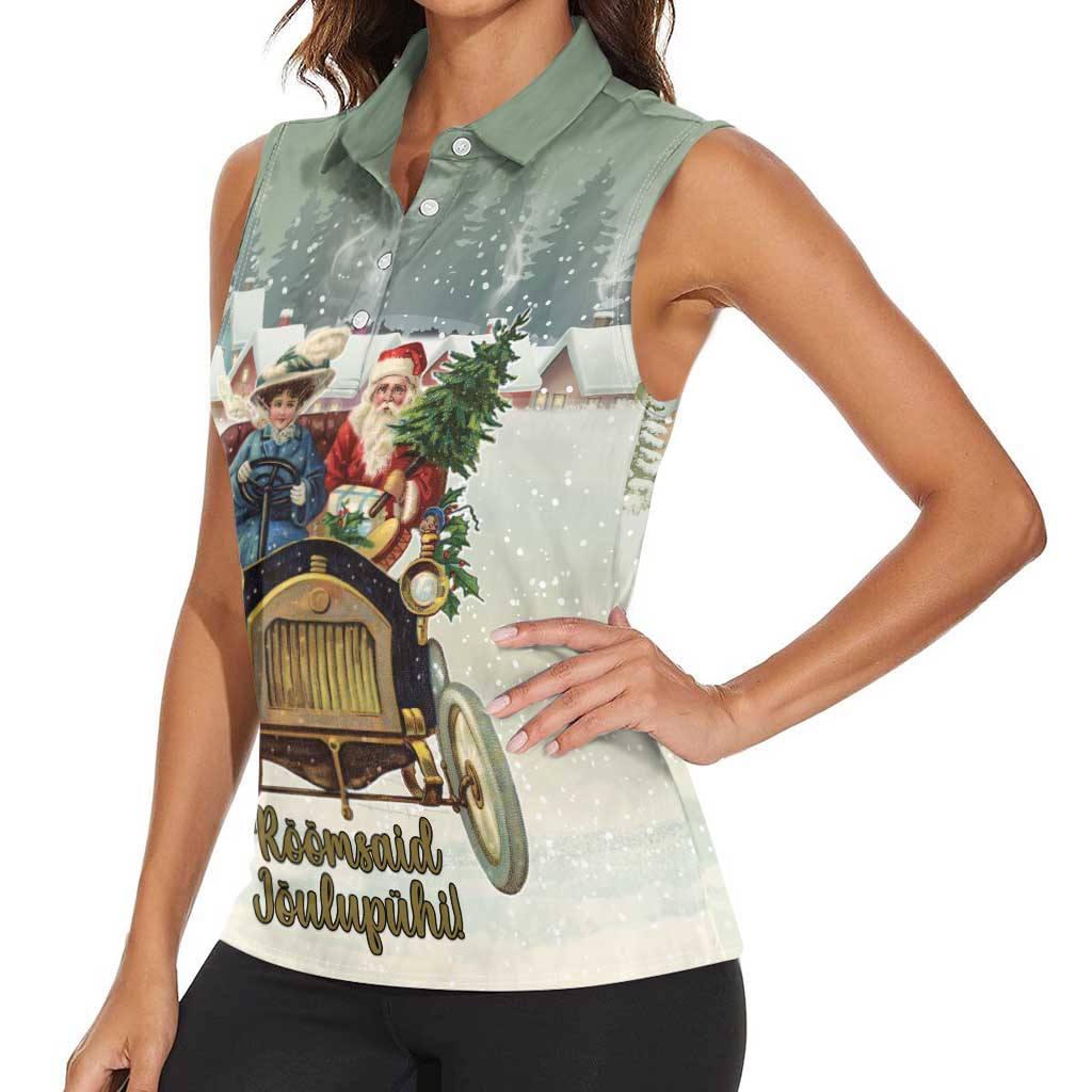 Estonia Christmas Women Sleeveless Polo Shirt Roomsaid Joulupuhi - Wonder Print Shop