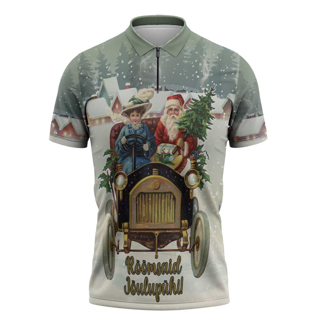 Estonia Christmas Zipper Polo Shirt Roomsaid Joulupuhi - Wonder Print Shop