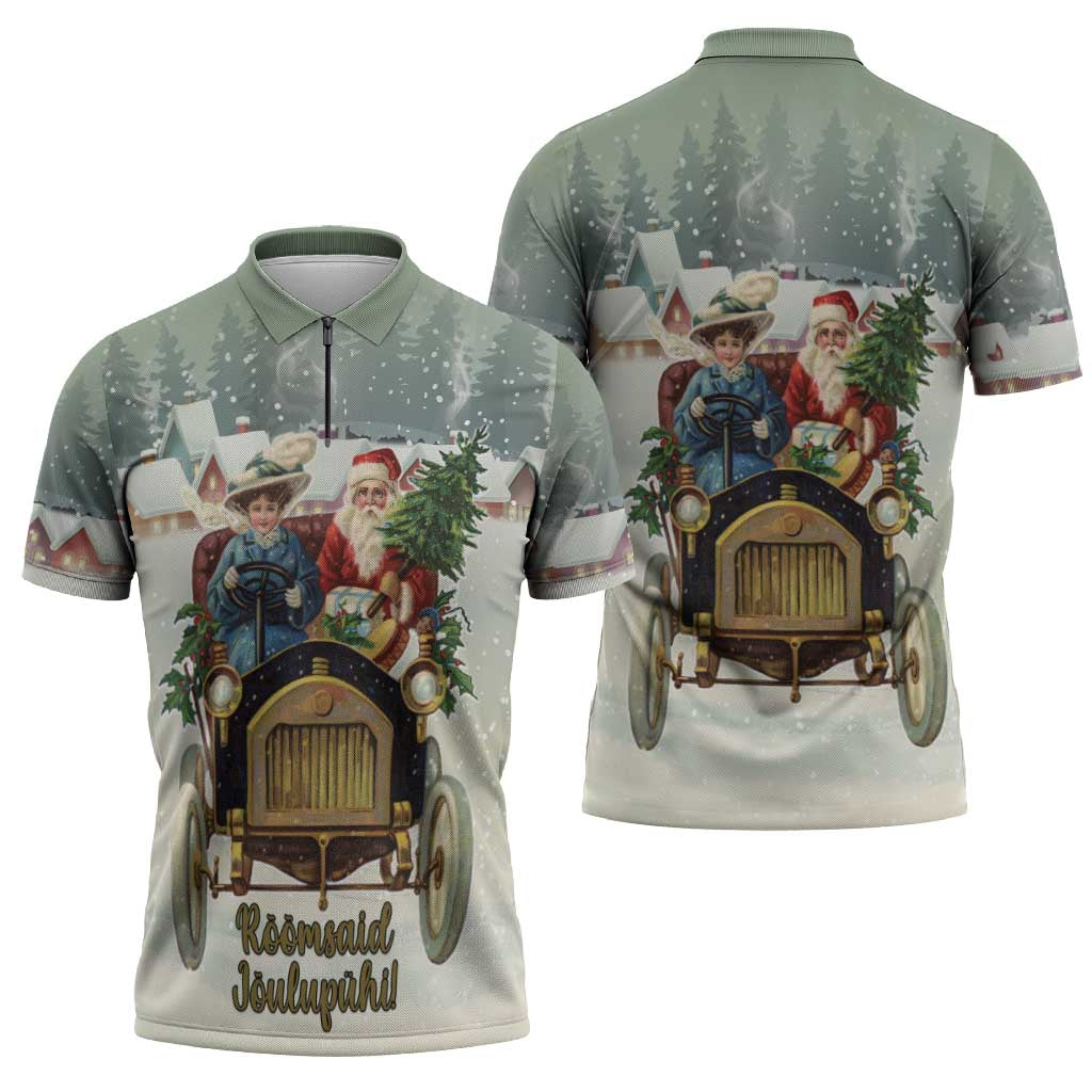 Estonia Christmas Zipper Polo Shirt Roomsaid Joulupuhi - Wonder Print Shop