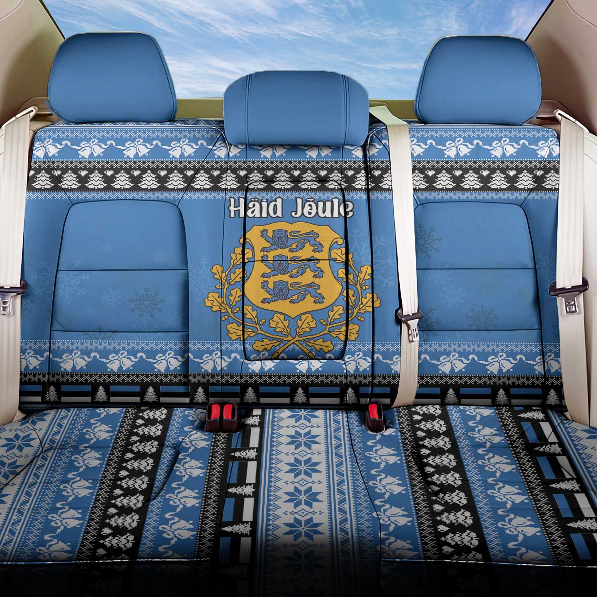 Estonia Christmas Back Car Seat Cover Coat Of Arms Haid Joule - Wonder Print Shop