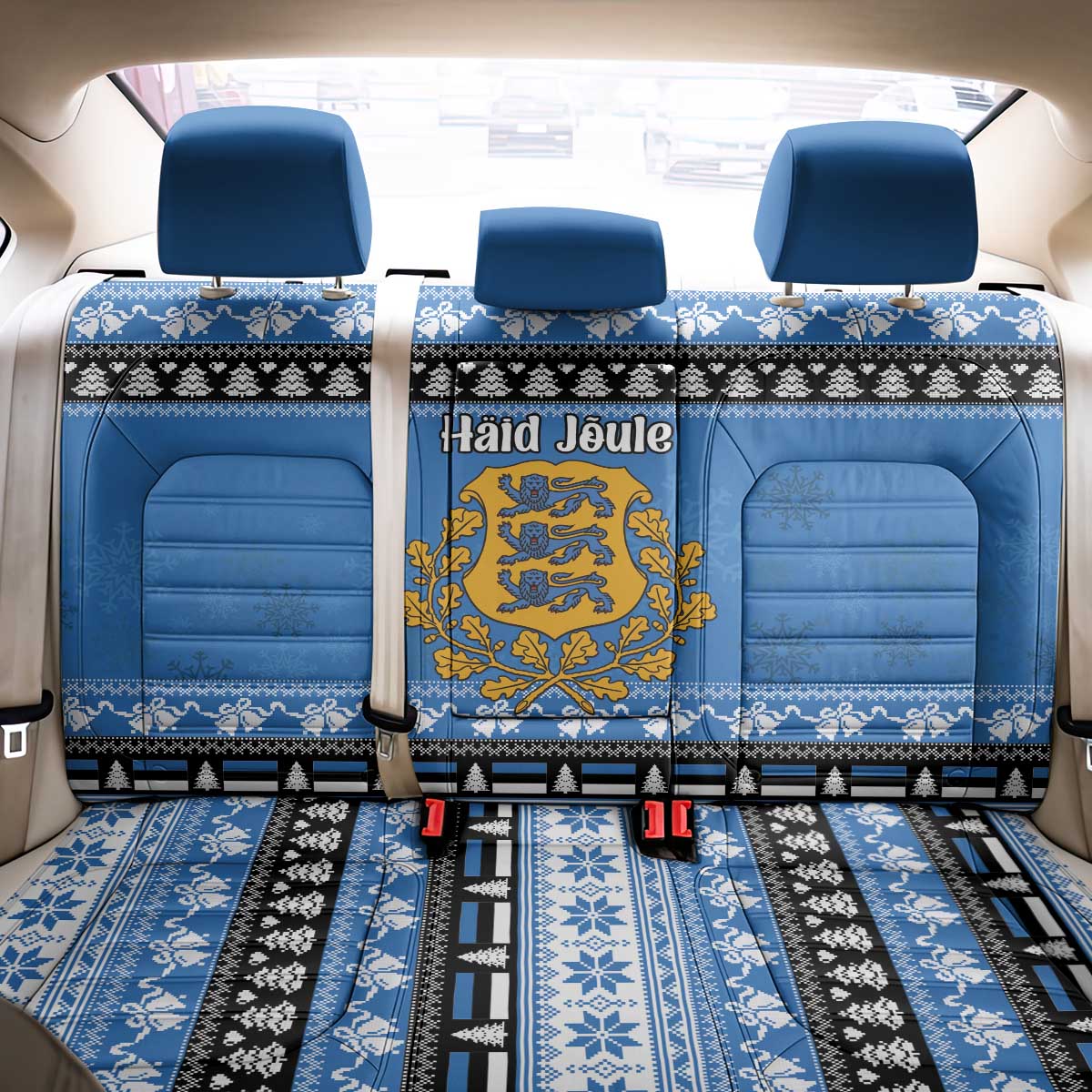 Estonia Christmas Back Car Seat Cover Coat Of Arms Haid Joule - Wonder Print Shop