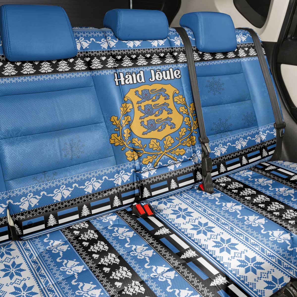 Estonia Christmas Back Car Seat Cover Coat Of Arms Haid Joule - Wonder Print Shop