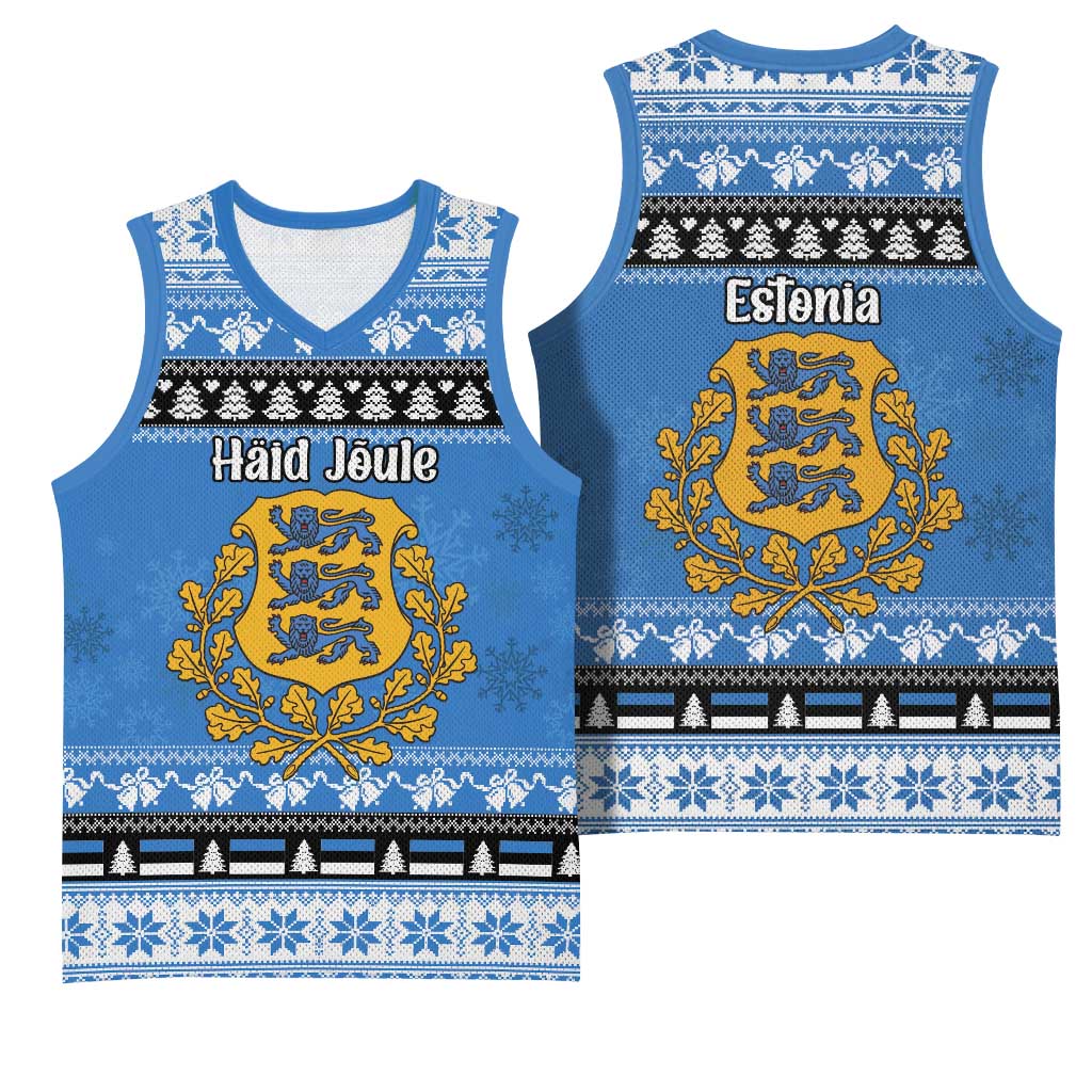 Estonia Christmas Basketball Jersey Coat Of Arms Haid Joule - Wonder Print Shop