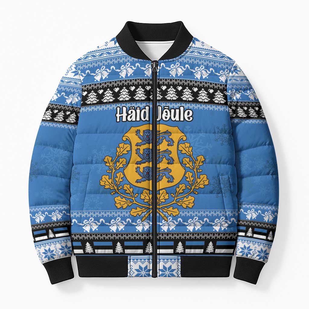 Estonia Christmas Bomber Puffer Jacket Coat Of Arms Haid Joule - Wonder Print Shop