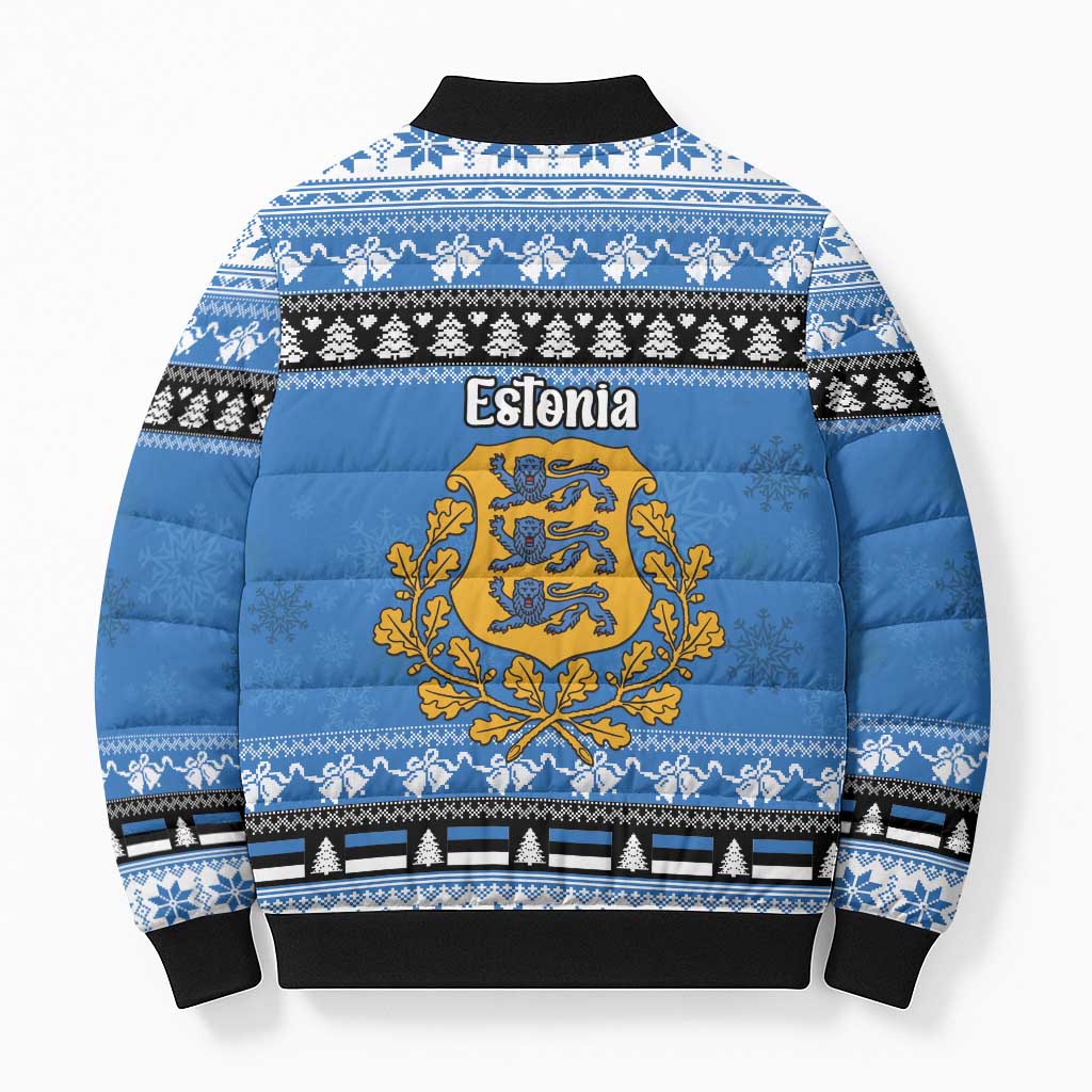 Estonia Christmas Bomber Puffer Jacket Coat Of Arms Haid Joule - Wonder Print Shop