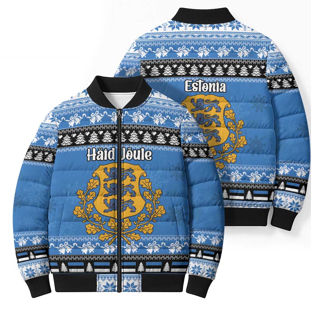 Estonia Christmas Bomber Puffer Jacket Coat Of Arms Haid Joule - Wonder Print Shop
