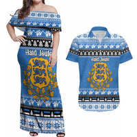 Estonia Christmas Couples Matching Off Shoulder Maxi Dress and Hawaiian Shirt Coat Of Arms Haid Joule - Wonder Print Shop