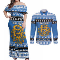 Estonia Christmas Couples Matching Off Shoulder Maxi Dress and Long Sleeve Button Shirt Coat Of Arms Haid Joule - Wonder Print Shop