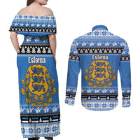 Estonia Christmas Couples Matching Off Shoulder Maxi Dress and Long Sleeve Button Shirt Coat Of Arms Haid Joule - Wonder Print Shop
