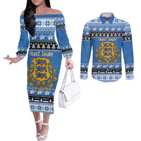 Estonia Christmas Couples Matching Off The Shoulder Long Sleeve Dress and Long Sleeve Button Shirt Coat Of Arms Haid Joule - Wonder Print Shop