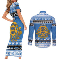 Estonia Christmas Couples Matching Short Sleeve Bodycon Dress and Long Sleeve Button Shirt Coat Of Arms Haid Joule - Wonder Print Shop