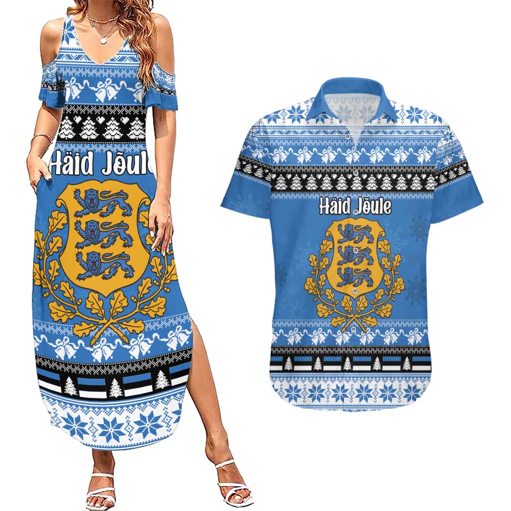 Estonia Christmas Couples Matching Summer Maxi Dress and Hawaiian Shirt Coat Of Arms Haid Joule - Wonder Print Shop