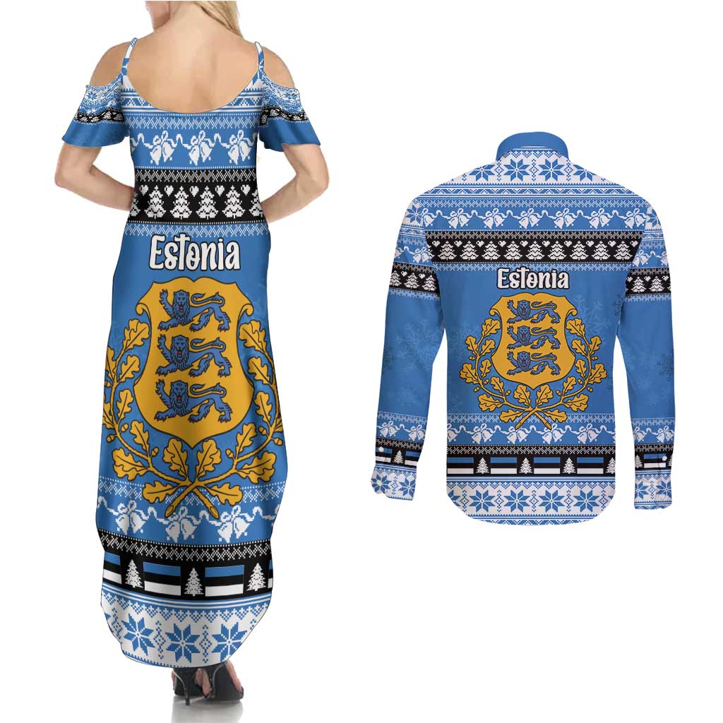 Estonia Christmas Couples Matching Summer Maxi Dress and Long Sleeve Button Shirt Coat Of Arms Haid Joule - Wonder Print Shop