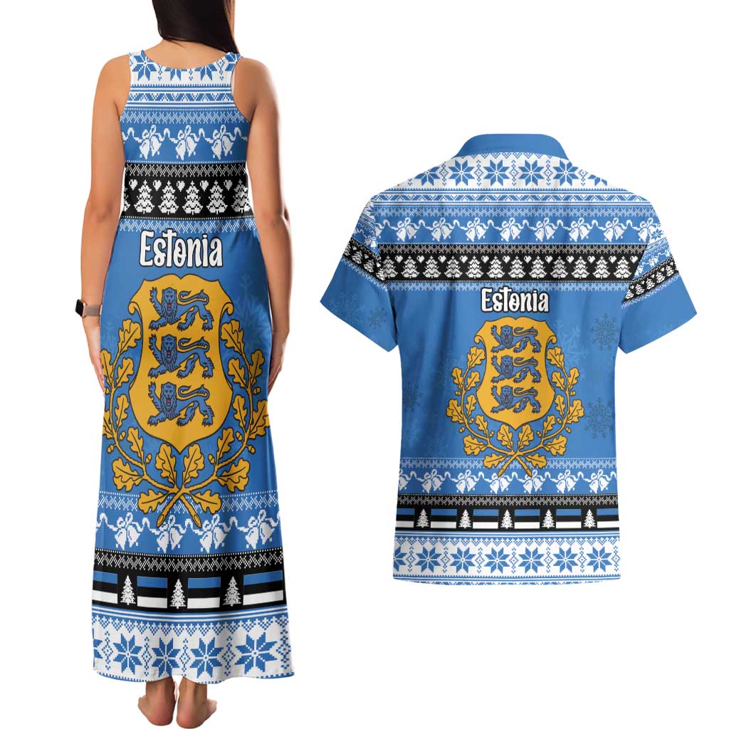 Estonia Christmas Couples Matching Tank Maxi Dress and Hawaiian Shirt Coat Of Arms Haid Joule - Wonder Print Shop