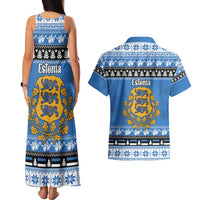 Estonia Christmas Couples Matching Tank Maxi Dress and Hawaiian Shirt Coat Of Arms Haid Joule - Wonder Print Shop