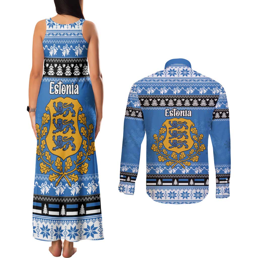 Estonia Christmas Couples Matching Tank Maxi Dress and Long Sleeve Button Shirt Coat Of Arms Haid Joule - Wonder Print Shop
