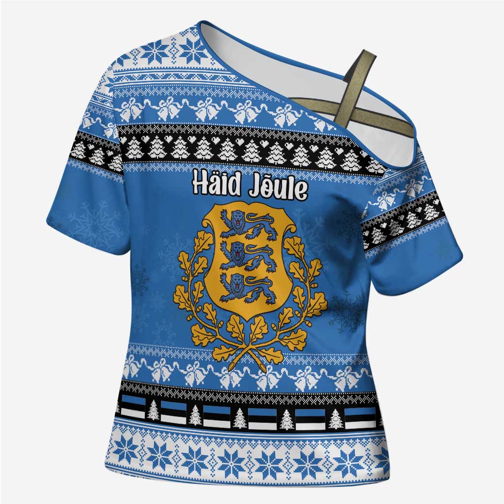 Estonia Christmas Cross Shoulder Shirt Coat Of Arms Haid Joule - Wonder Print Shop