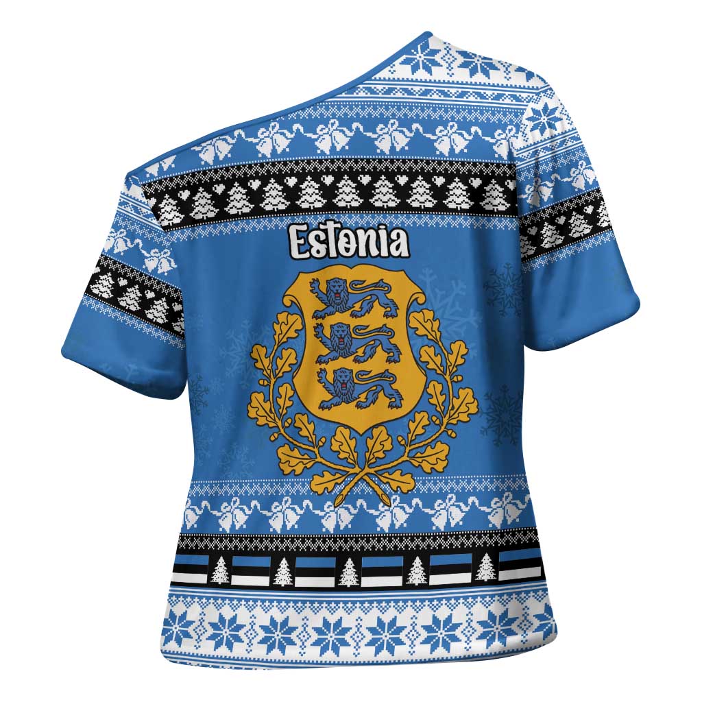 Estonia Christmas Cross Shoulder Shirt Coat Of Arms Haid Joule - Wonder Print Shop