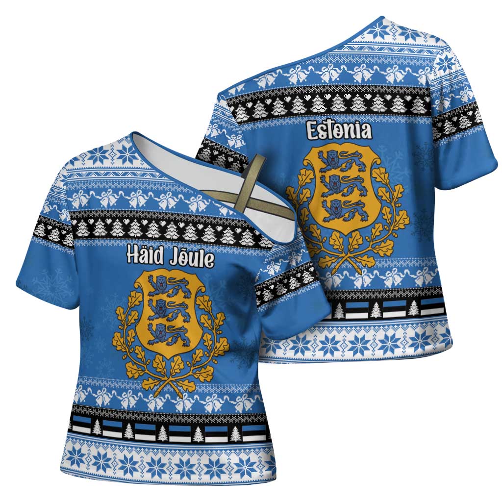 Estonia Christmas Cross Shoulder Shirt Coat Of Arms Haid Joule - Wonder Print Shop