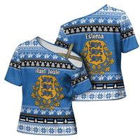 Estonia Christmas Cross Shoulder Shirt Coat Of Arms Haid Joule - Wonder Print Shop