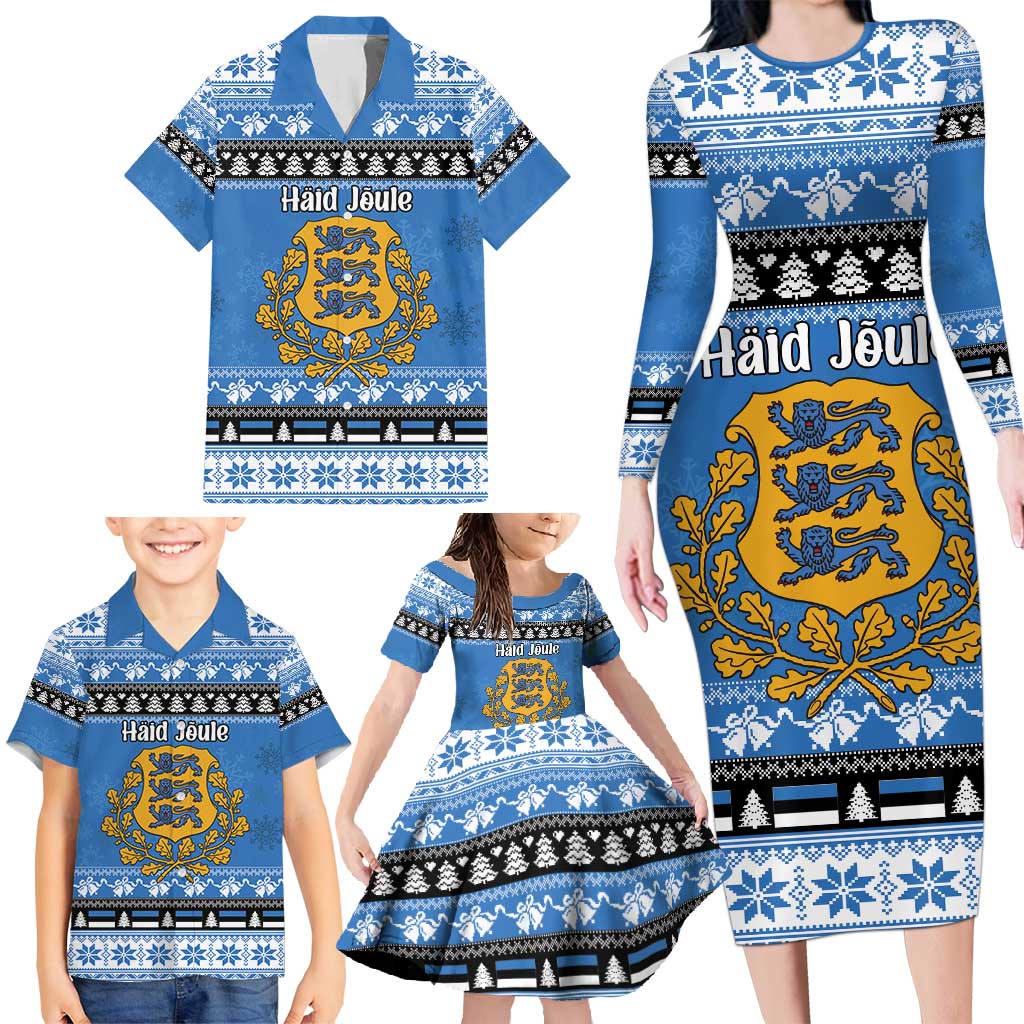 Estonia Christmas Family Matching Long Sleeve Bodycon Dress and Hawaiian Shirt Coat Of Arms Haid Joule - Wonder Print Shop