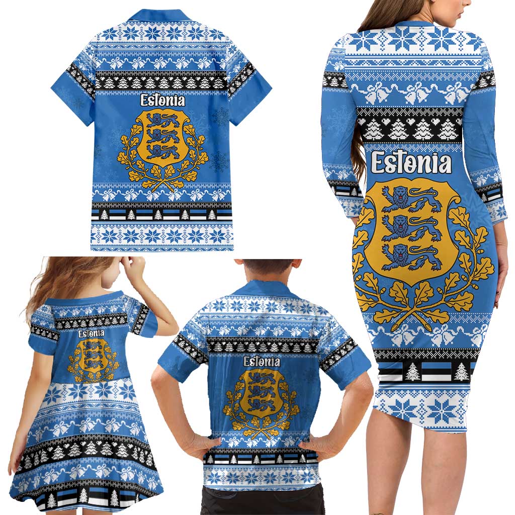 Estonia Christmas Family Matching Long Sleeve Bodycon Dress and Hawaiian Shirt Coat Of Arms Haid Joule - Wonder Print Shop