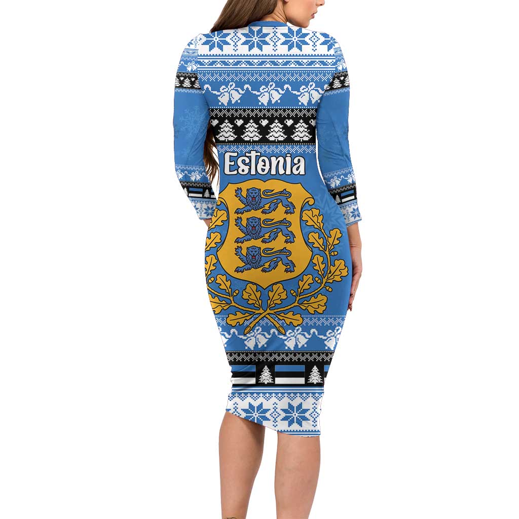 Estonia Christmas Family Matching Long Sleeve Bodycon Dress and Hawaiian Shirt Coat Of Arms Haid Joule - Wonder Print Shop