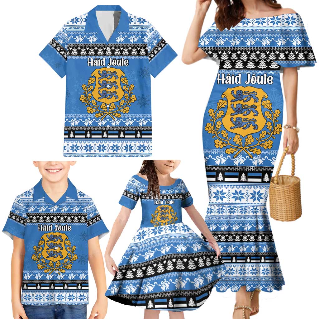 Estonia Christmas Family Matching Mermaid Dress and Hawaiian Shirt Coat Of Arms Haid Joule - Wonder Print Shop