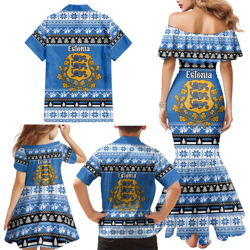 Estonia Christmas Family Matching Mermaid Dress and Hawaiian Shirt Coat Of Arms Haid Joule - Wonder Print Shop
