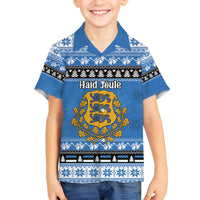 Estonia Christmas Family Matching Off The Shoulder Long Sleeve Dress and Hawaiian Shirt Coat Of Arms Haid Joule - Wonder Print Shop