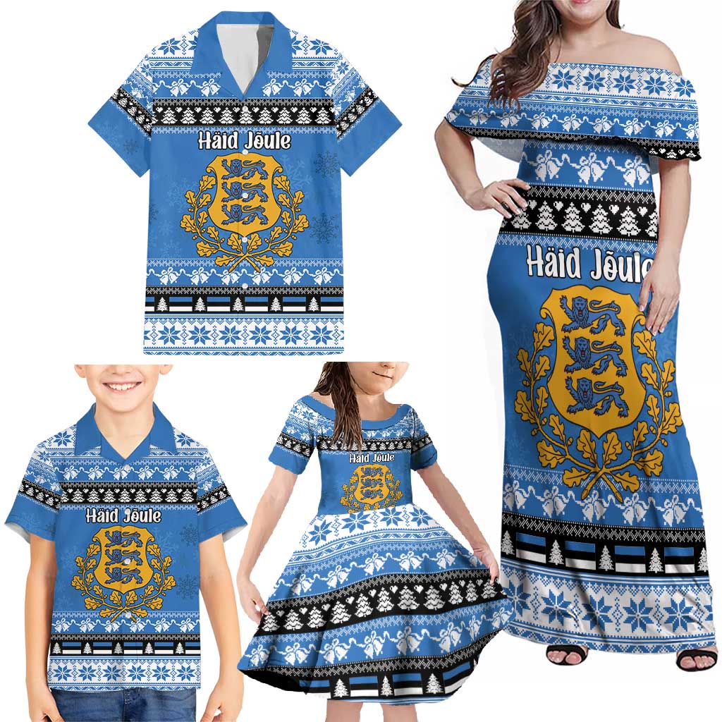 Estonia Christmas Family Matching Off Shoulder Maxi Dress and Hawaiian Shirt Coat Of Arms Haid Joule - Wonder Print Shop