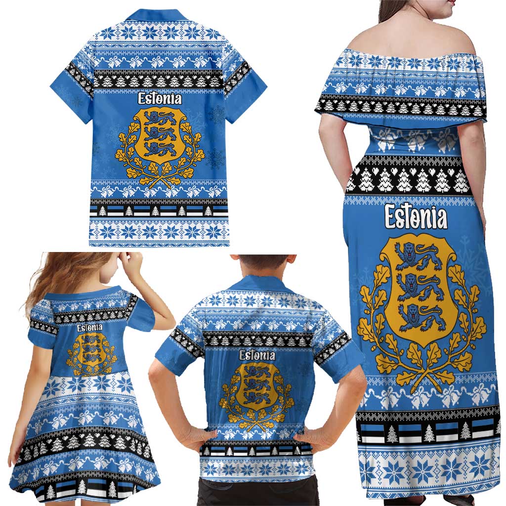 Estonia Christmas Family Matching Off Shoulder Maxi Dress and Hawaiian Shirt Coat Of Arms Haid Joule - Wonder Print Shop