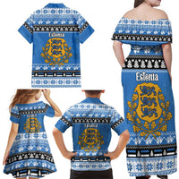 Estonia Christmas Family Matching Off Shoulder Maxi Dress and Hawaiian Shirt Coat Of Arms Haid Joule - Wonder Print Shop