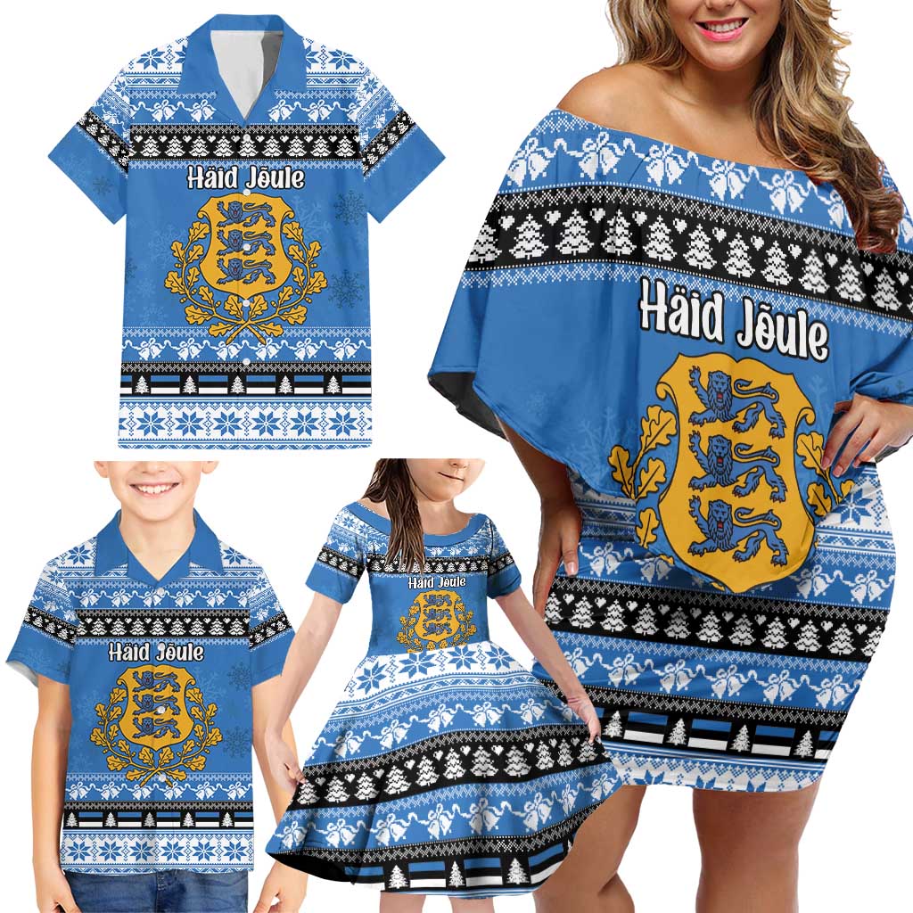Estonia Christmas Family Matching Off Shoulder Short Dress and Hawaiian Shirt Coat Of Arms Haid Joule - Wonder Print Shop
