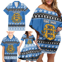 Estonia Christmas Family Matching Off Shoulder Short Dress and Hawaiian Shirt Coat Of Arms Haid Joule - Wonder Print Shop