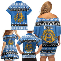 Estonia Christmas Family Matching Off Shoulder Short Dress and Hawaiian Shirt Coat Of Arms Haid Joule - Wonder Print Shop